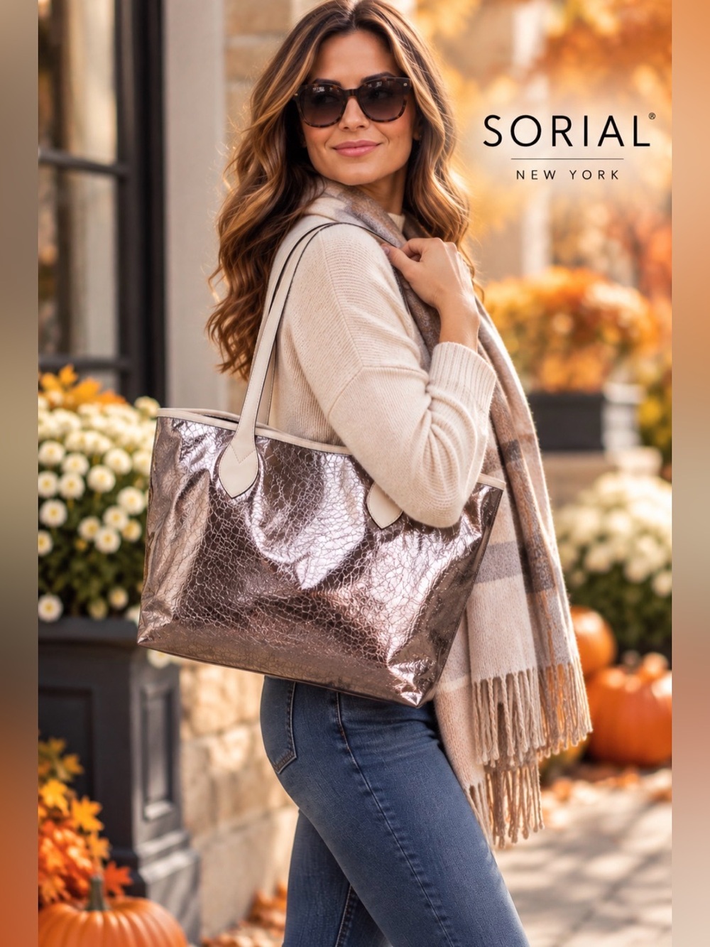 Sorial New York Metallic Holiday Champagne Crackle Oversized Tote Bag